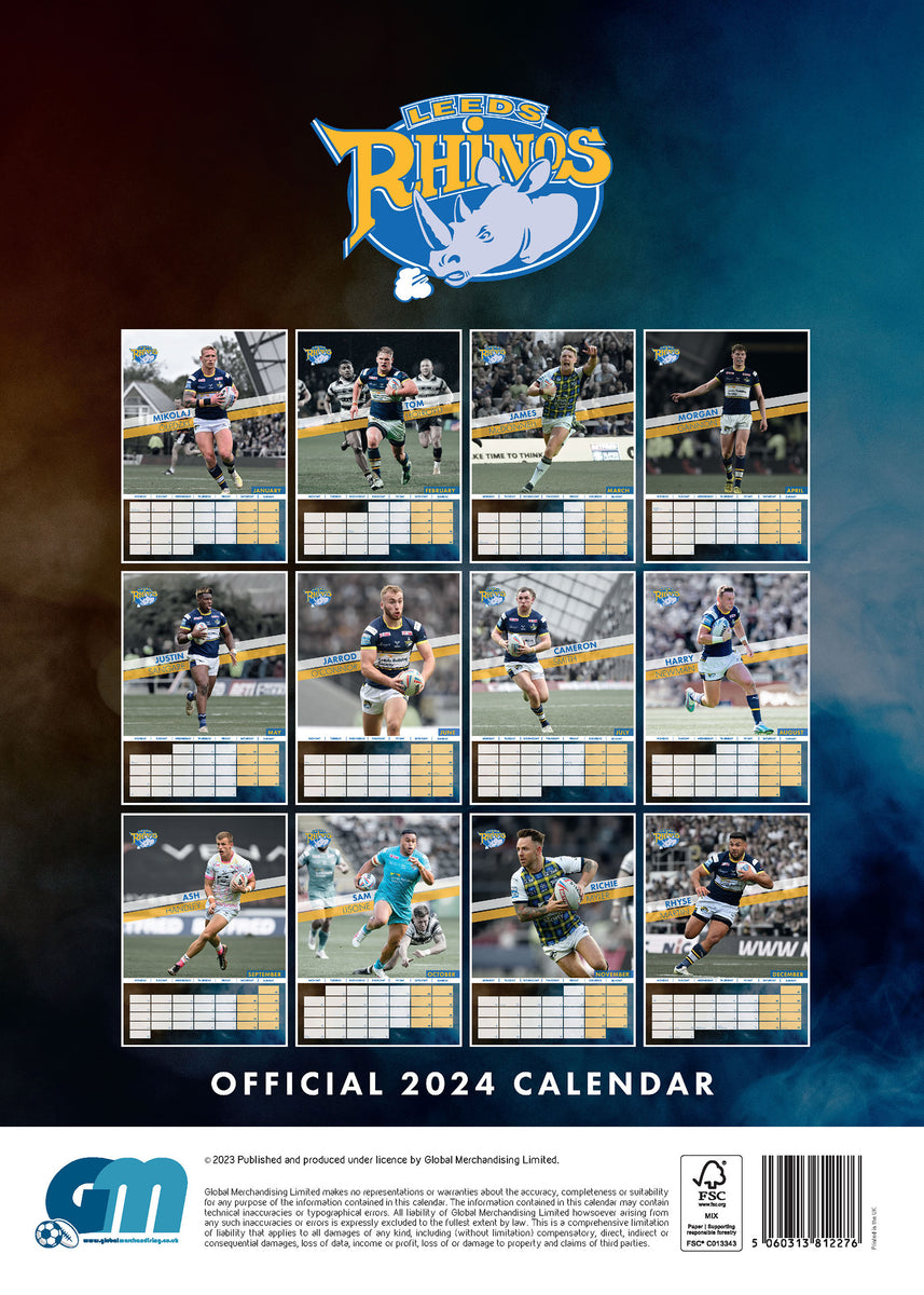 Leeds Rhinos Official 2024 A3 Rugby League Calendar Global Merchandising