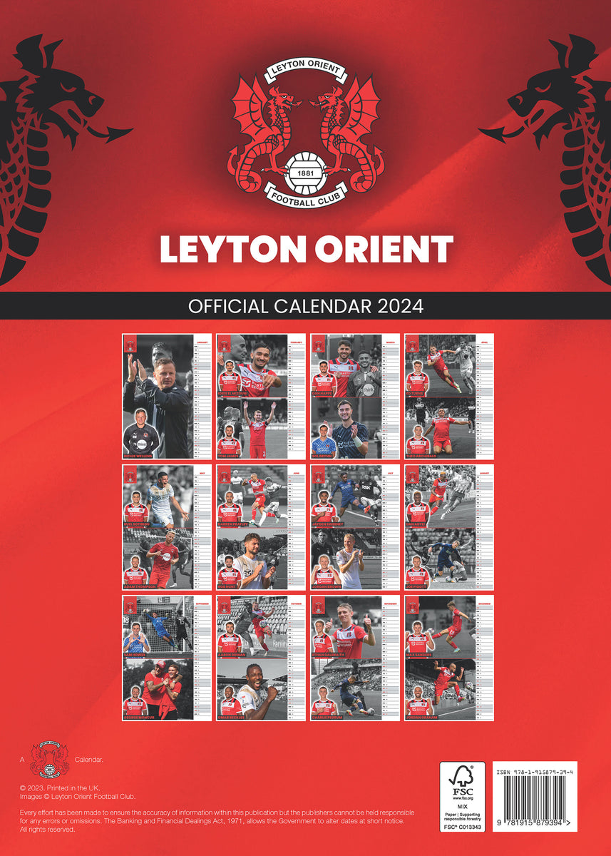 Leyton Orient FC Official 2024 A3 Wall Calendar Global Merchandising