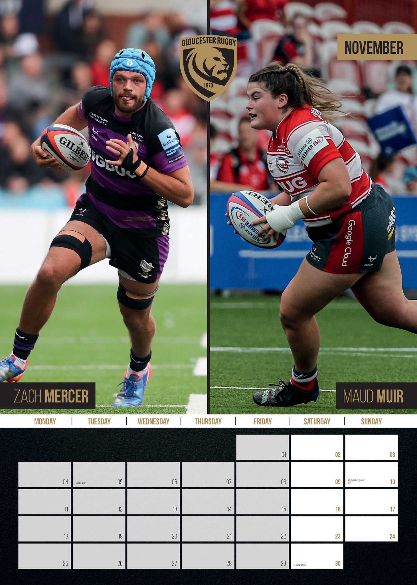 Gloucester Rugby Official 2024 A3 Wall Calendar Global Merchandising