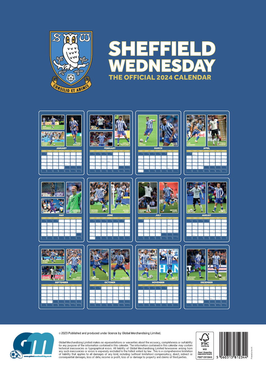 Sheffield Wednesday Official 2024 A3 The Owls Football Wall Calendar ...